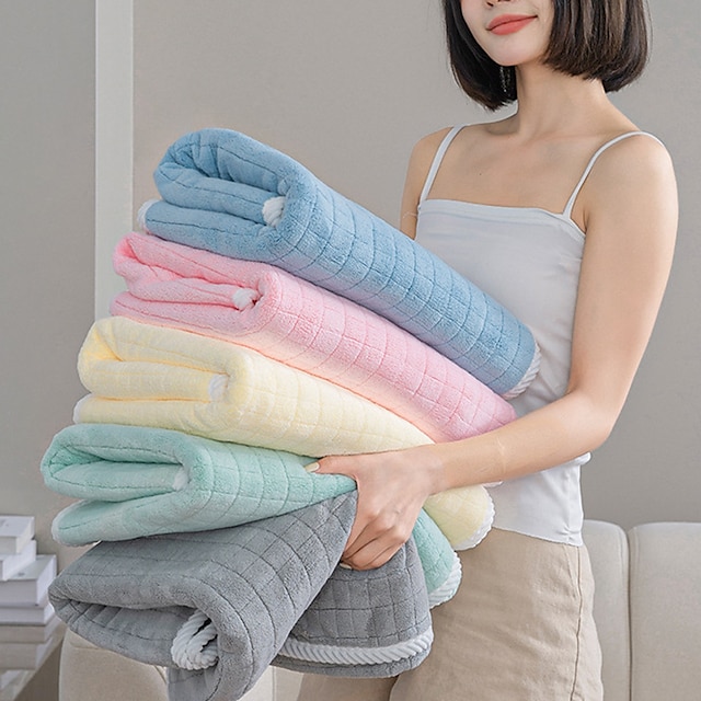  Nueva toalla de baño a cuadros de terciopelo coral para adultos, uso diario en el hogar, toalla de baño suave absorbente para el cabello seco, toalla de baño 80*150