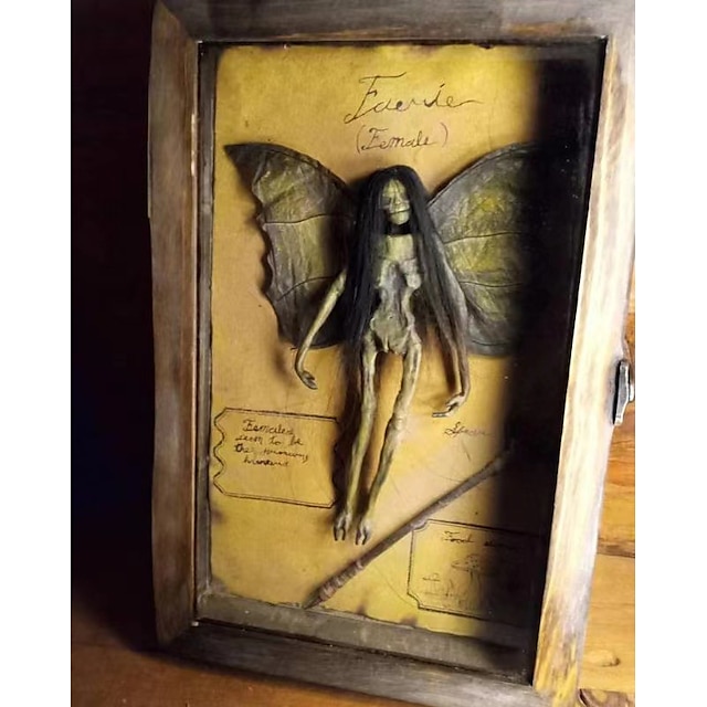  Halloween Mummified Fairy Display Box Solid Mdf Rectangle Distressed Wooden Hard Gift Durable Scary Mummy Skeleton With Wing Decoration Living Room Supplies