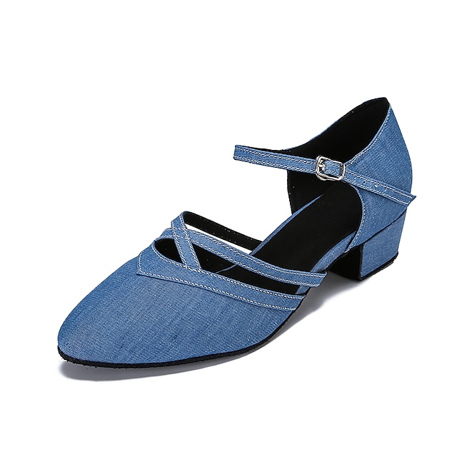  Women's Ballroom Dance Shoes Modern Shoes Professional Simple Thick Heel Closed Toe Buckle Adults' Blue