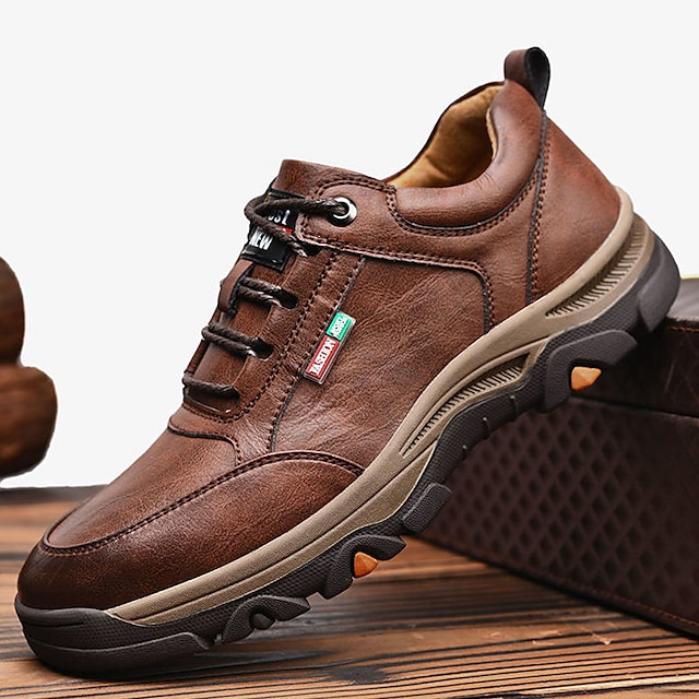  adidași bărbați pantofi confortabili drumeții pantofi de trekking business casual în aer liber birou și carieră piele artificială impermeabilă respirabil confortabil cu șireturi cafea neagră toamnă