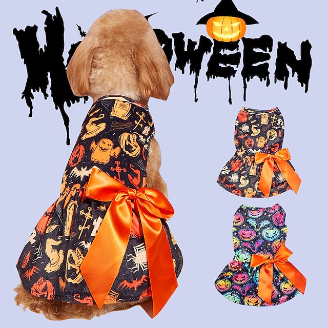  платье для домашних животных одежда для домашних животных Тедди маленькая собака Хэллоуин тыквенное платье с принтом кошка юбка