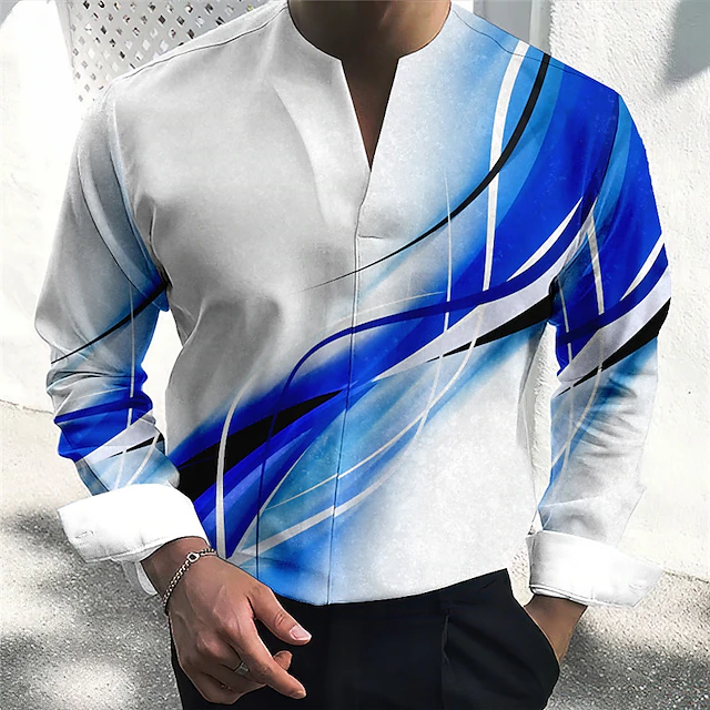 Men's Shirt Dress Shirt Gradient Outdoor Casual Blue-Green Red Blue Orange Long Sleeve V Neck Summer Fall Clothing Apparel Print 7