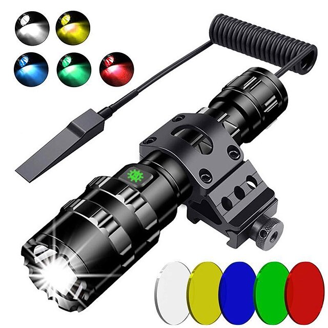 New L2 High-power Flashlight USB Charging Strong Light Tactical Suit Flashlight Five Color Red Green Yellow Blue White Light LED Outdoor Hiking Hunting Flashlight 15
