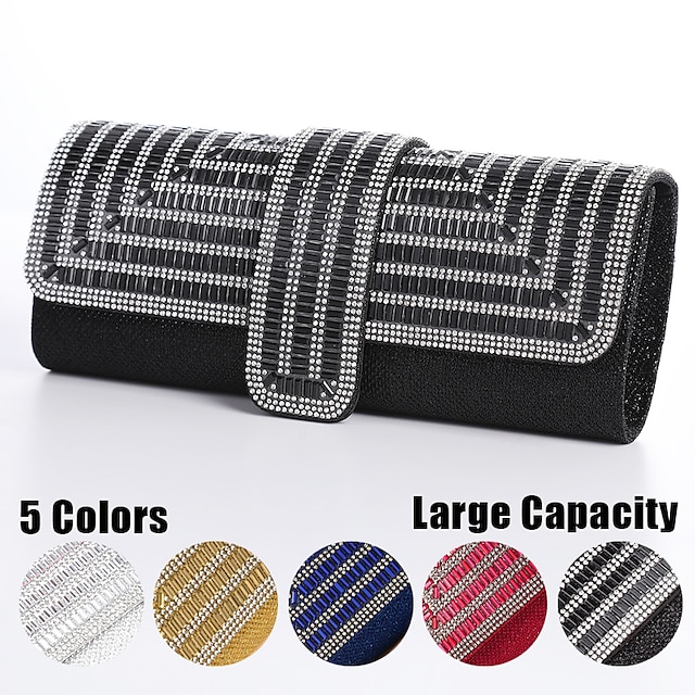  Women's Clutch Evening Bag Wristlet Clutch Bags Acrylic Party Bridal Shower Holiday Rhinestone Chain Large Capacity Lightweight Durable Color Block Silver Sapphire Black