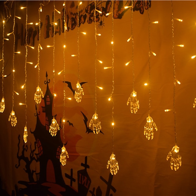  Halloween Decorations 3.5M 96Led LED Icicle Curtain String Lights, 3D Pumpkin Ghost Lantern for Home Party Holiday Lights EU US AU UK Plug