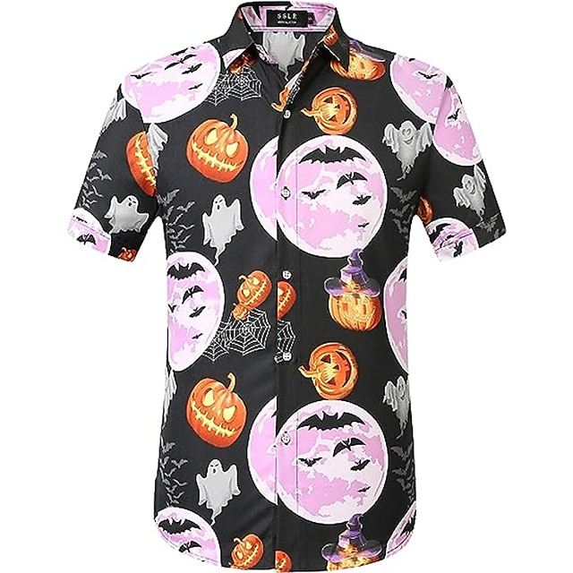  Halloween Skelett / Totenkopf Kürbis Hawaii-Hemden Aloha-Hemd Bedruckt Für Herren Erwachsene Halloween Karneval Maskerade 3D-Druck Party Halloween