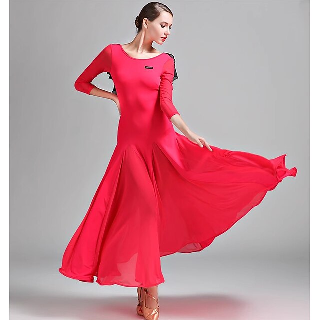 Ballroom Dance Dress Pure Color Splicing Women's  Sleeveless Crystal Cotton