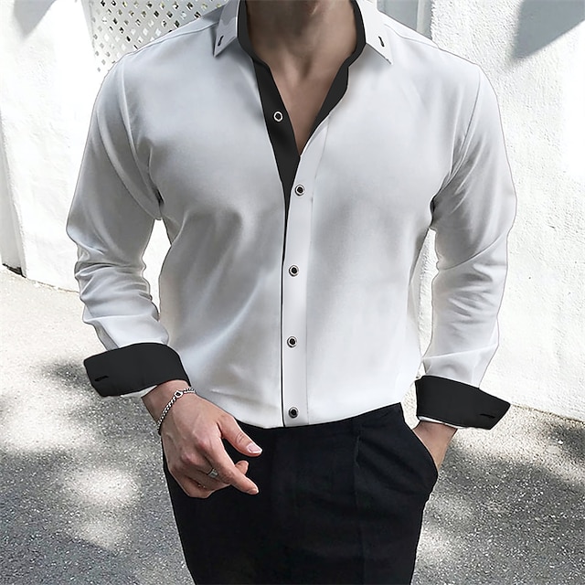  Homme Chemise Chemise boutonnée Chemise à col Noir Blanche Rouge manche longue Plein Col Eté Printemps Mariage Travail Vêtement Tenue Patchwork