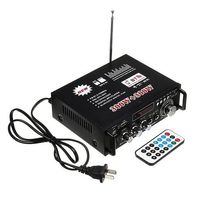  Big Promo!600W 12V/ 220V 2CH Remote Control HIFI Audio Stereo Power Amplifier Bluetooth FM Radio Car Home