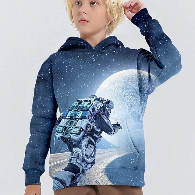 Boys 3D Graphic Astronaut Hoodie Long Sleeve 3D Print Spring Fall Winter Fashion Streetwear 3D Print Kids 3-12 Years 4-12 Years Outdoor Casual Daily Regular Fit 11