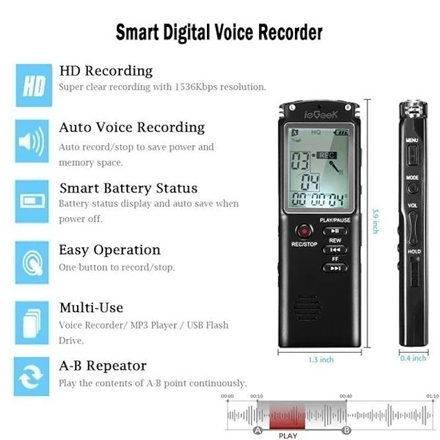 Rechargeable Recorder High Quality 8G/16G/32G Rechargeable Voice Recorder Digital Audio ...