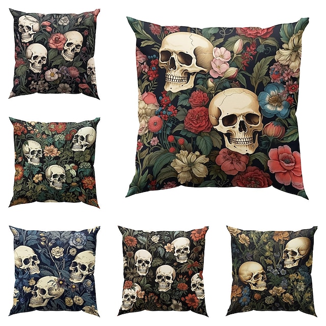  federa per cuscino bifacciale 1 pz. federa per cuscino quadrato decorativo morbido con fiore di scheletro per camera da letto, soggiorno, divano, sedia, decorazioni
