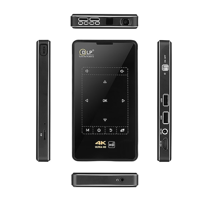  Fabrikkutsalg MK95 DLP Miniprojektor Innebygd høyttaler Mini håndholdt lomme bærbar WIFI-projektor Keystone Correction FWVGA (854x480) 1000 lm Android6.0 Kompatibel med iOS og Android HDMI USB TF