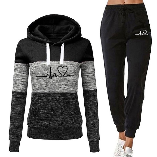  Damen Trainingsanzug Jogginganzug 2 teilig Casual Winter Langarm Atmungsaktiv Schnelltrocknend Feuchtigkeitsableitung Fitnesstraining Laufen Joggen Sportbekleidung Sportkleidung Farbblock Violett