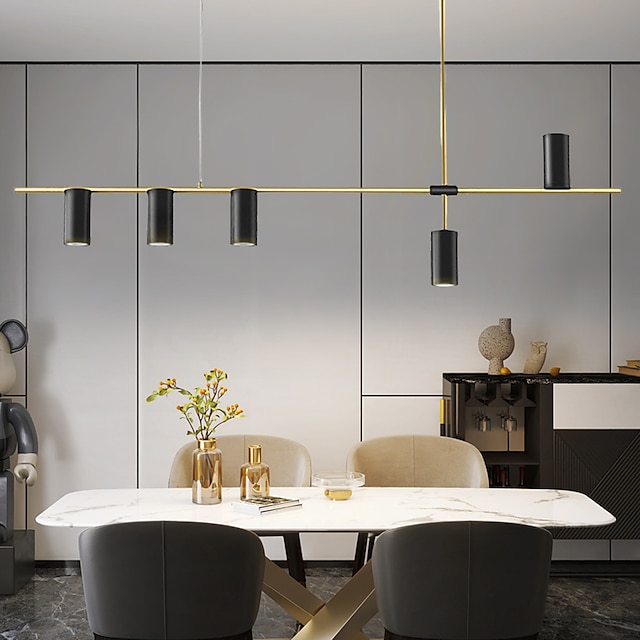  luzes de ilha de cozinha luminária pendente contemporânea 5 cabeças luminária industrial linear moderna para sala de estar, ilha de cozinha, acabamento dourado e abajur preto, lâmpada incluída