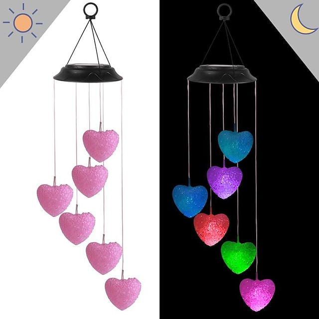  Love Heart Wind Chime Lamp LED Solar Lights for Color Changing for Outdoor Balcony Garden Path Living Room Bedroom Chandelier Decoration