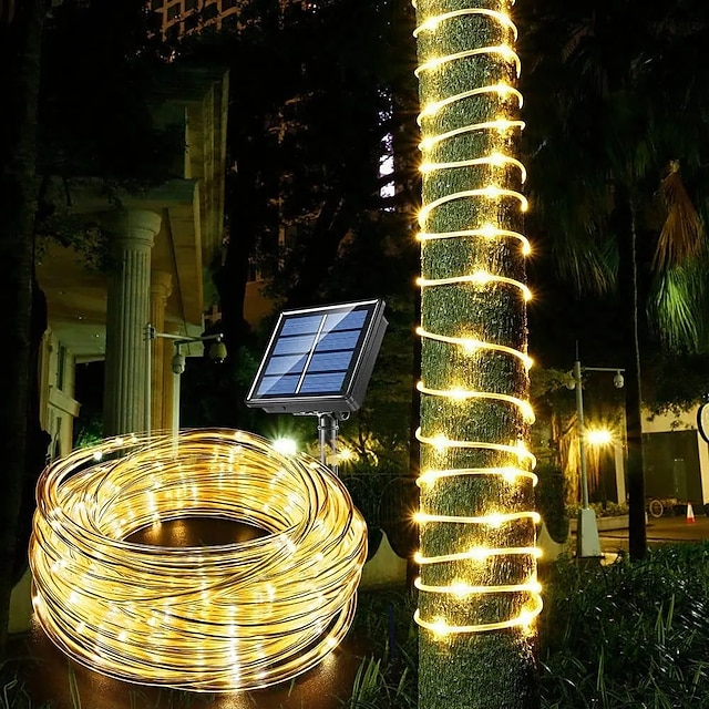  2/1 pièces corde bande lumière solaire led étanche tube fée lumière cordes extérieur jardin noël pelouse arbre cour clôture chemin décor