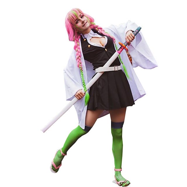  Inspirerad av Demon Slayer: Kimetsu no Yaiba Kanroji Mitsuri Animé Cosplay-kostymer Japanska Halloween Cosplay-kostymer Cosplay Peruker Till Dam Flickor