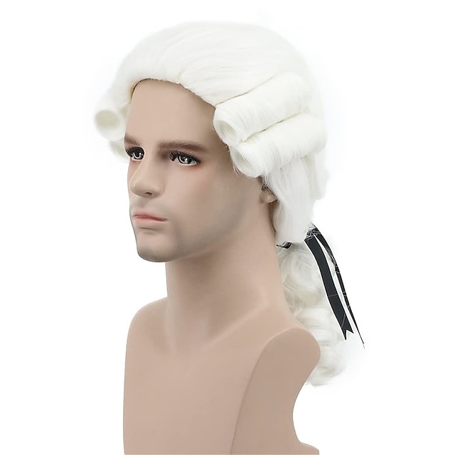  peruka kolonialna męska długa fala biała peruka Waszyngton kostium na Halloween peruka do cosplay