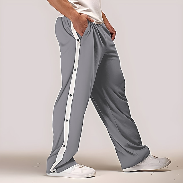 Mens Sweatpants Joggers Trousers Straight Leg Sweatpants Drawstring Elastic Waist Side Button 5858