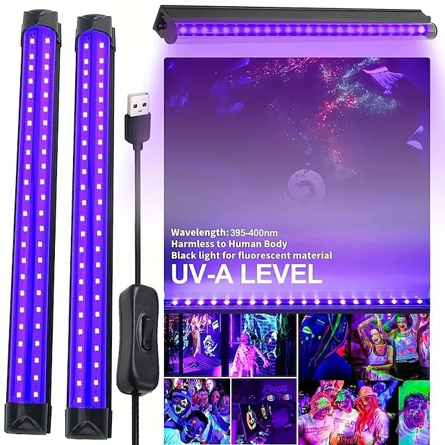  LED Black Light Bar USB Portable LED Tube Blacklight With ON/Off Switch For Halloween Glow Party Poster UV Art Neon Body Paint Stage Lighting Bedroom And Fun Atmosphere