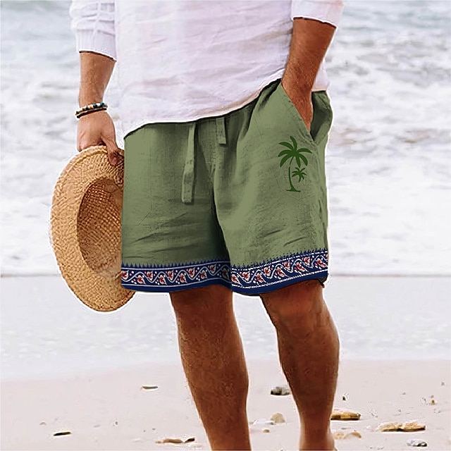  Homens Calção Shorts de verão Shorts de praia Com Cordão Cintura elástica Impressão 3D Gráfico Coqueiro Geometria Respirável Macio Curto Casual Diário Feriado Roupa de rua Havaiana Branco Azul