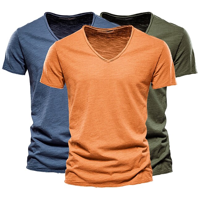 3pcs Men's T shirt Tee V Neck Short Sleeve Solid Color V Neck Daily ...