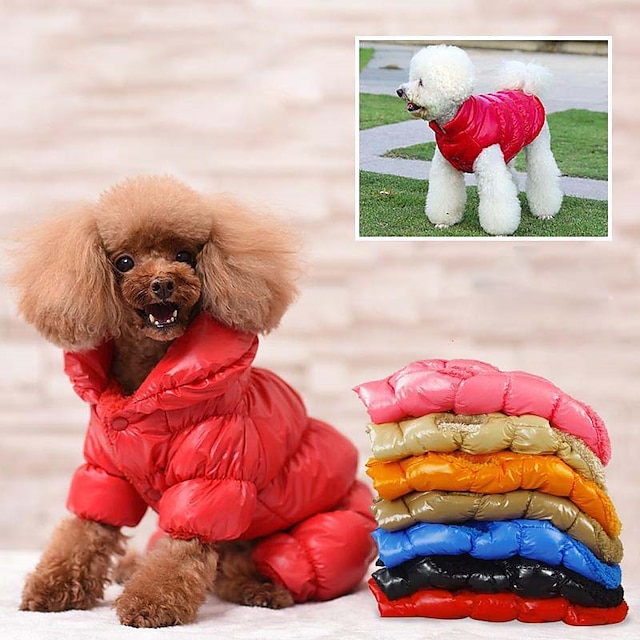  Chien Chat Manteaux Couleur Pleine Mode Le style mignon Extérieur Casual Quotidien Hiver Vêtements pour Chien Vêtements pour chiots Tenues De Chien Respirable Argent Noir Rose Costume pour fille et