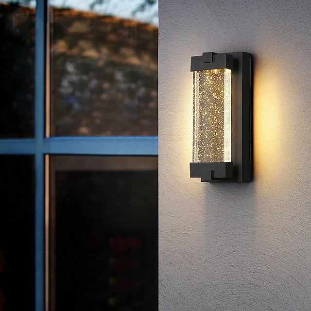  תאורת פמוט קריסטל חיצוני ip65 עם גוון זכוכית בועה שקופה למרפסת ולמוסך led 6w חול לבן חם בגימור שחור 110-240v