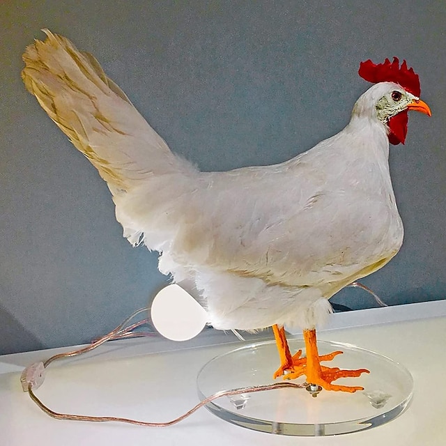  Funny Desktop Decorative Cockerel Lamp, Taxidermy Chicken Egg Lamp, Lifelike Resin 3D LED Chicken Egg Lam Lamp, Novelty Creative Hen The Sculpture Table Lamp