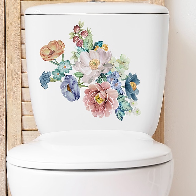  Floral Flowers Wall Sticker, Toilet Sticker, Bedroom Sticker, Bathroom Self-Adhesive Accessories, Removable Plastic Sticker, Home Decoration Wall Decal Sticker