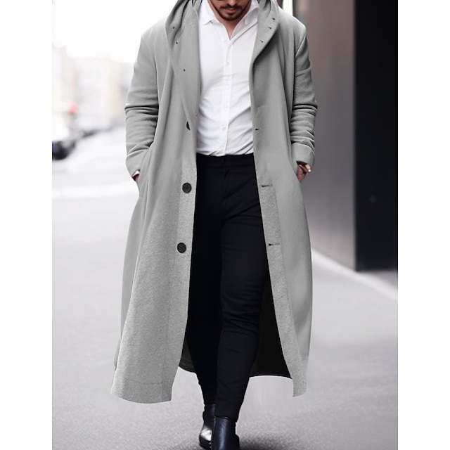  Men's Winter Coat Overcoat Trench Coat Outdoor Daily Wear Fall & Winter Polyester Outerwear Clothing Apparel Fashion Streetwear Plain Hooded Single Breasted