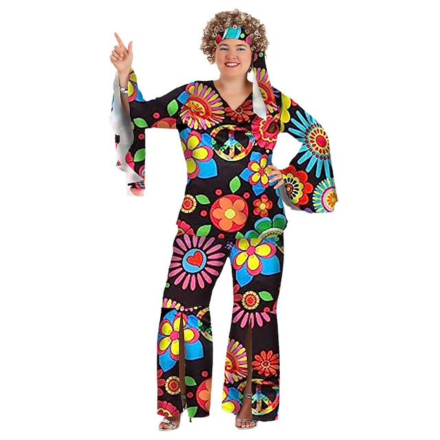 Ladies 1960s Retro Groovy Costume Hippie Hippy Lady 60s 70s Disco Fancy Dress - Foto 6