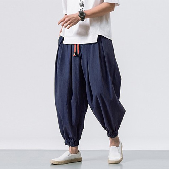 Men's Joggers Linen Pants Trousers Summer Pants Beach Pants Drawstring ...