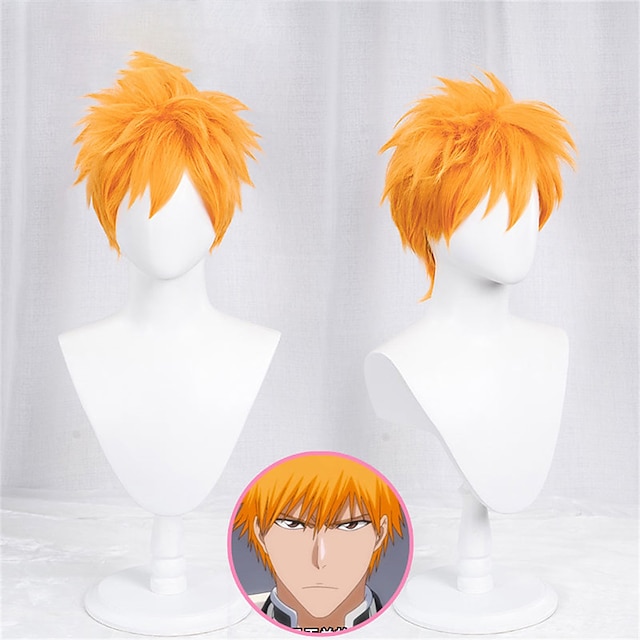  Anime lixívia cosplay kurosaki ichigo peruca cosplay curto laranja perucas de festa cosplay