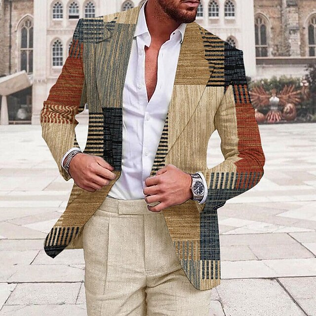 Men's Plaid / Check Graphic Prints Geometry Long Sleeve Turndown Fashion Streetwear Business Work Wear to work Going out Buttons Print2