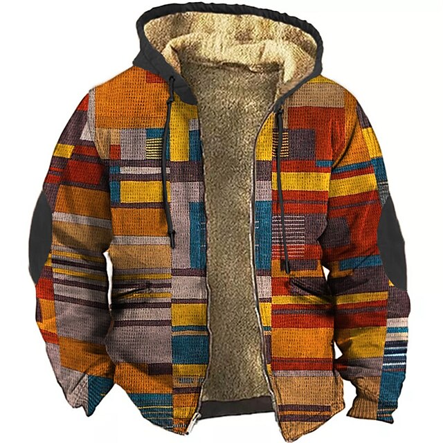  Christmas Mens Graphic Hoodie Color Block Prints Daily Classic Casual 3D Jacket Fleece Outerwear Holiday Vacation Going Hoodies Yellow Red Plaid Winter Grey Wool