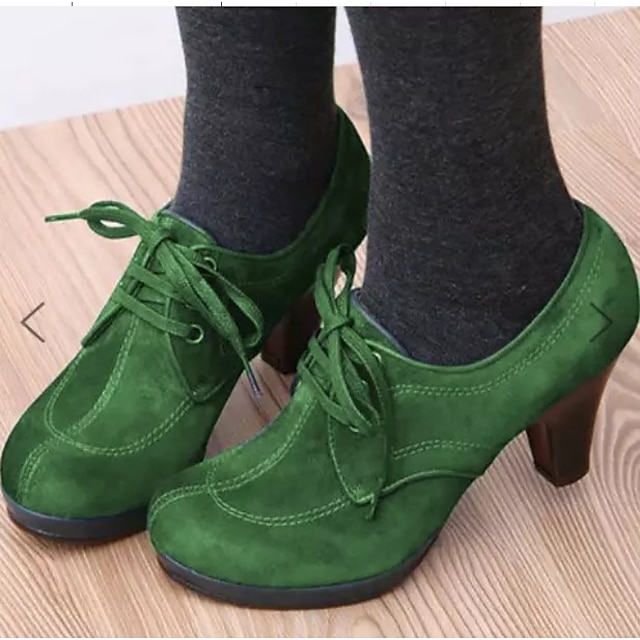 Women's Heels Pumps Boots Brogue Suede Shoes Dress Shoes Party Outdoor Work Solid Color Winter High Heel Cone Heel Elegant Vintage Fashion Suede Lace-up Black Red Blue