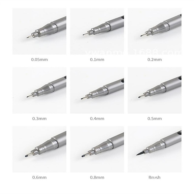 9pcs Black Micro-Pen Fineliner Ink Pens Waterproof For Drawing Artist ...