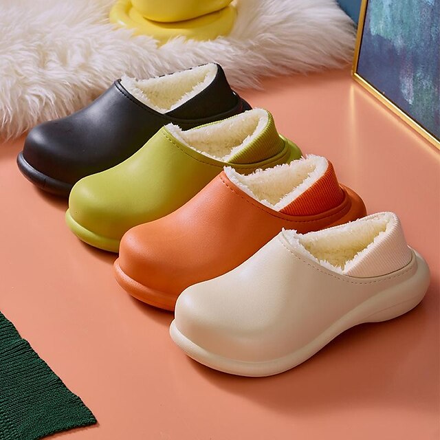  Women's Slippers Fuzzy Slippers Fluffy Slippers House Slippers Warm Slippers Home Daily Solid Color Winter Flat Heel Round Toe Casual Comfort Minimalism EVA Loafer Black Orange Green