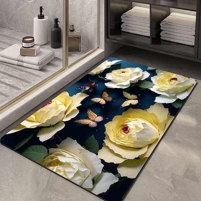  3D-Blumen-Badezimmermatte, weiche Bodenmatte, saugfähige Matte, schnell trocknende, rutschfeste Toilettentürmatte