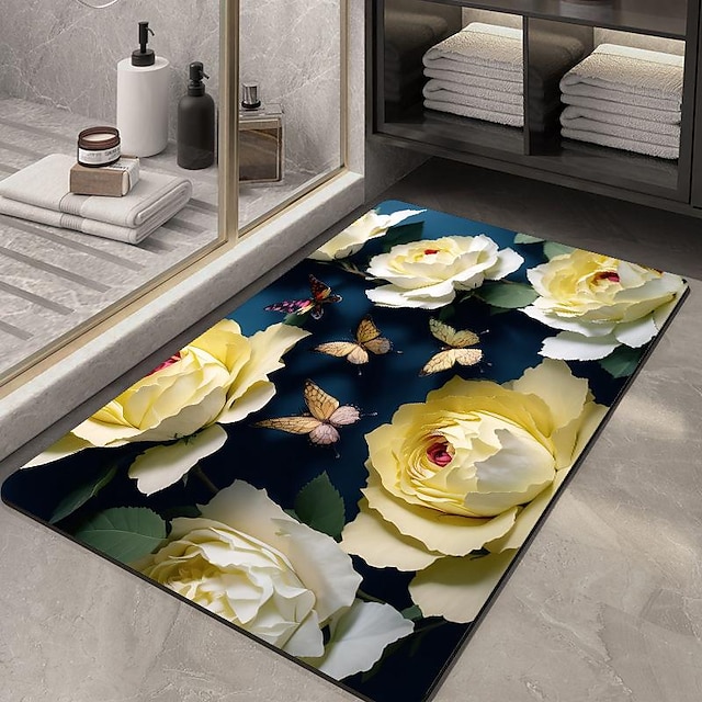  Alfombrilla de baño con flores en 3d, alfombrilla suave para suelo, alfombrilla absorbente, alfombrilla antideslizante de secado rápido para puerta de baño