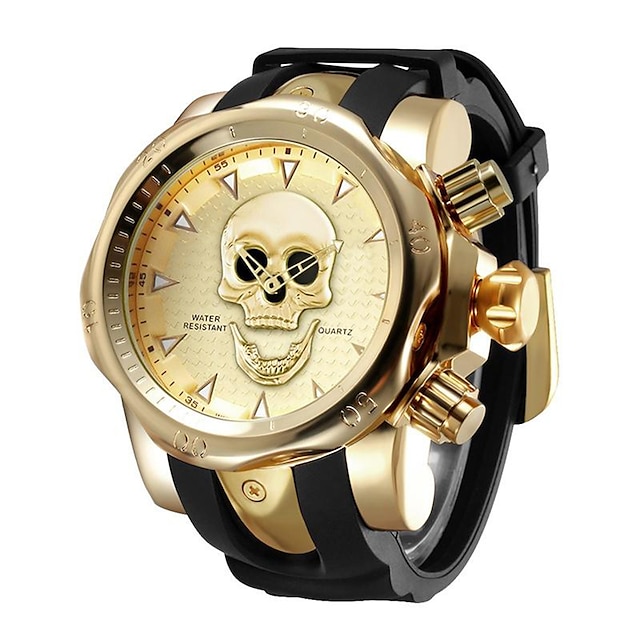  Men's Quartz Watch Creative Skull Head Fashion Silicone Band Sport Analog Quartz Wristwatch Halloween Gift for Men