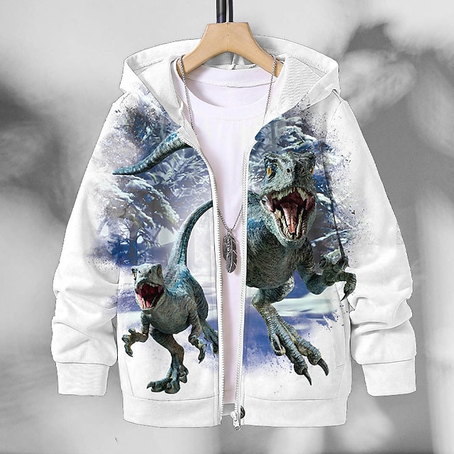  Pojkar 3D Djur Dinosaurie Bokstav Kappa Långärmad Höst Vinter Aktiv Streetwear Häftig Barn 3-12 år Semester Gata Dagligen Normal