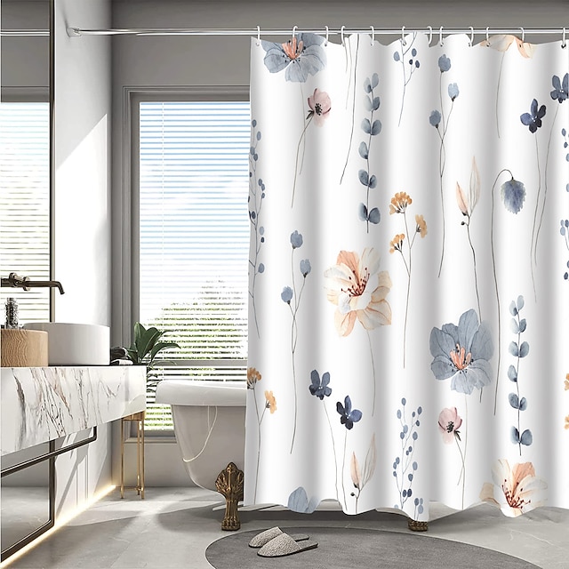  Frischer Blumen-Duschvorhang mit Haken, Badezimmer-Dekor, wasserdichtes Stoff-Duschvorhang-Set mit 12 Kunststoff-Haken