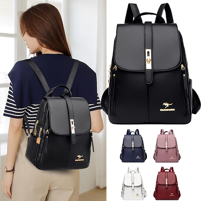  Women's Backpack Mini Backpack Outdoor Daily Solid Color PU Leather Adjustable Large Capacity Waterproof Buckle Zipper Wine Red Black White