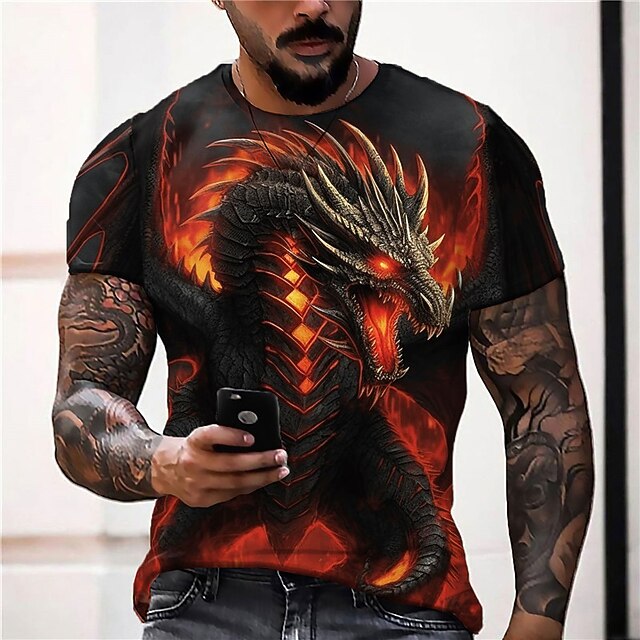 Men's Animal Dragon T Shirt Graphic Tee Short Sleeve T shirt 3D Print Crew Neck Shirt Designer Casual Outdoor Vacation Daily Blue Orange Green Spring & Summer Clothing Apparel S M L XL 2XL 3XL3