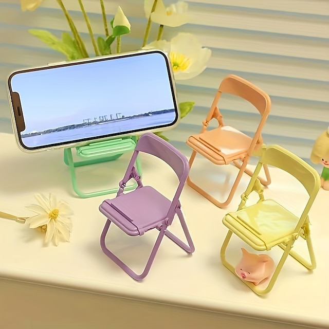  uchwyt na telefon komórkowy na biurko, stojak w kształcie składanego krzesła w stylu kreskówki