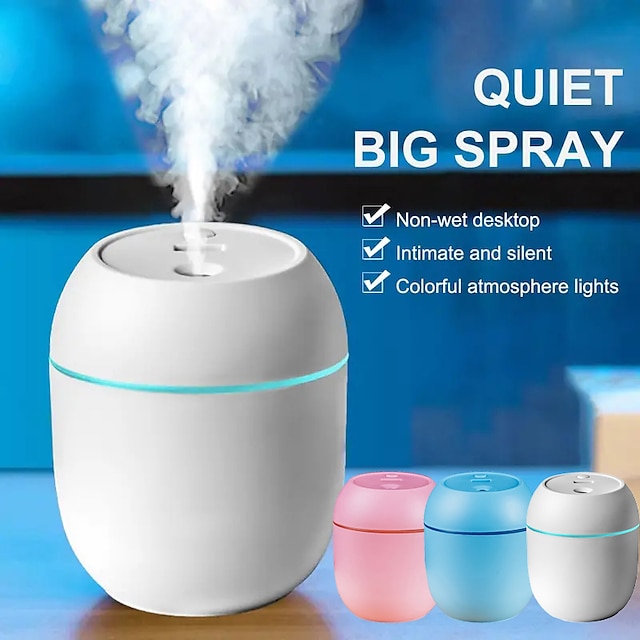  Humidificateur d'air portable USB 7,44 oz, modes de diffusion d'huiles essentielles, arrêt automatique avec lumière LED pour la maison, la voiture, le visage, le vapeur, les désodorisants de voiture