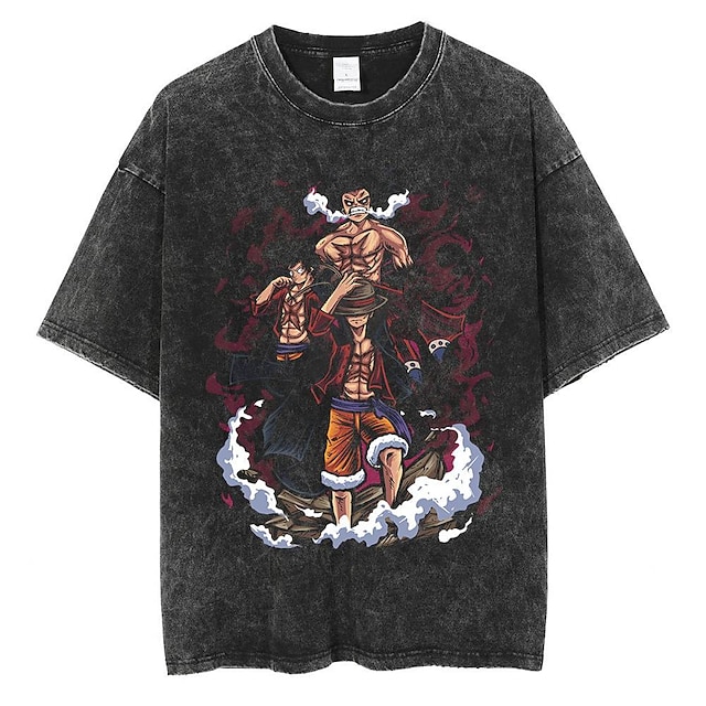 One Piece Boa Hancock Affe D. Ruffy T-Shirt-Ärmel Übergroßes Acid Washed T-Shirt Bedruckt Grafik Für Paar Herren Damen Erwachsene Zurück zur Schule Säurewäsche Casual